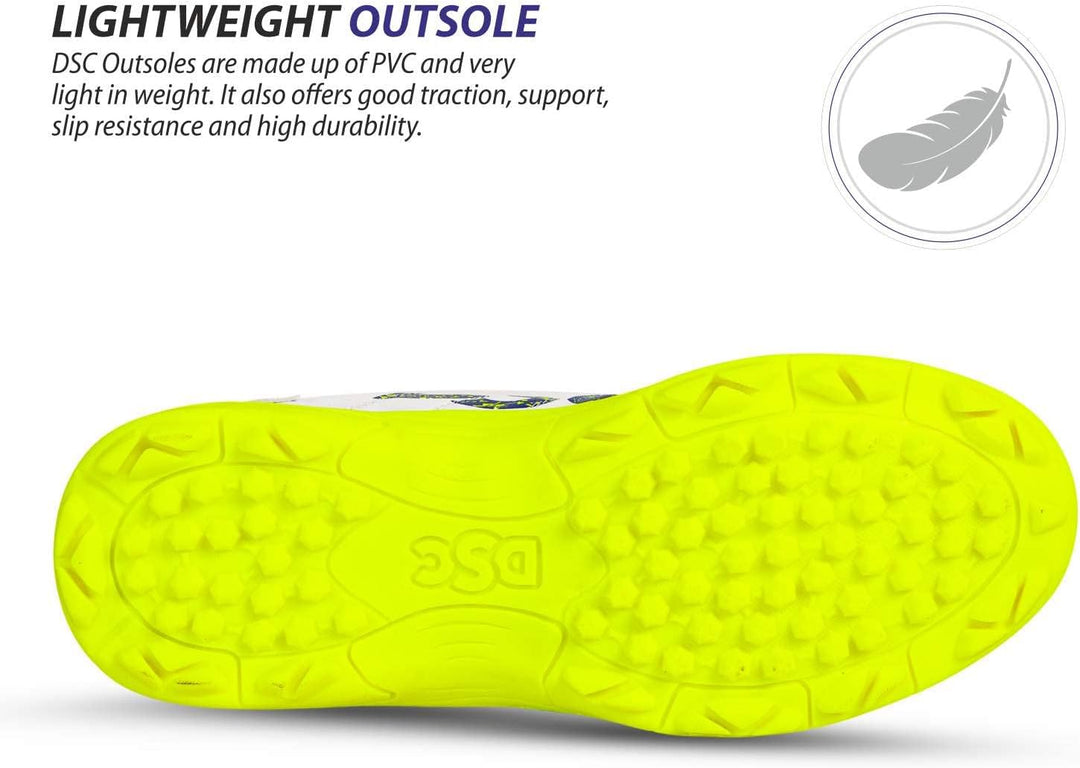 DSC Beamer Cricket Shoes | for Boys and Men | Light Weight | Durable Fluro Yellow White 35 EU, Fluro