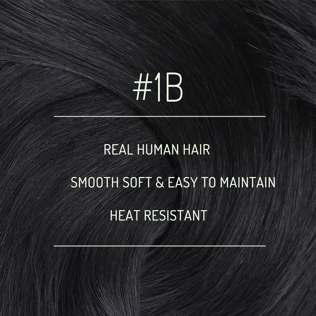 RUNATURE Schwarze Clip in Extensions Echthaar 45cm 7Pcs Echthaar Extensions Clip Glatt Clip Extensio