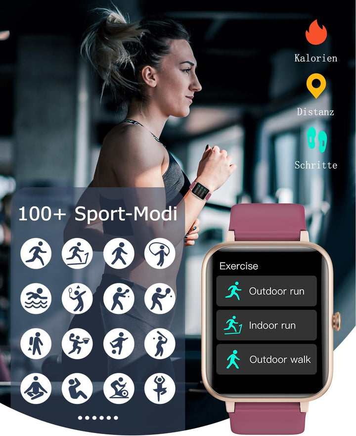 GRV Smartwatch für Damen Herren mit Telefonfunktion,Fitnessuhr mit Herzfrequenzmessung,SpO2,Schrittz