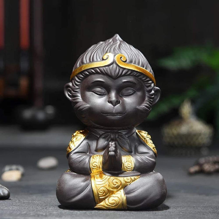 Chinesisches Kung-Fu-Tee-Haustier-Set mit Affenkönig, lila Ton(B Mini), B Mini