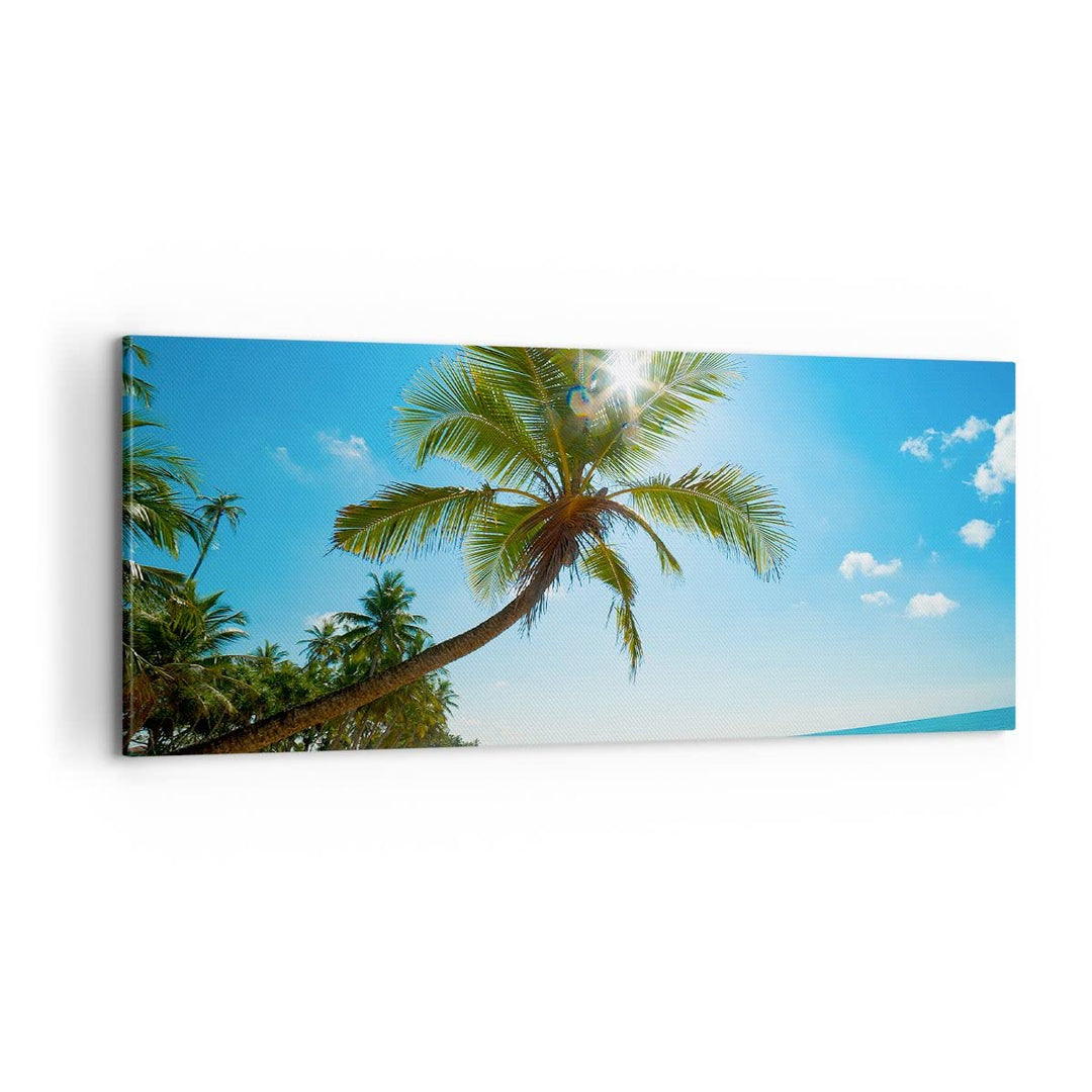 Panorama Bilder auf Leinwand 100x40cm Leinwandbild Strand Palme Meer Gross Wanddeko Bild Schlafzimme