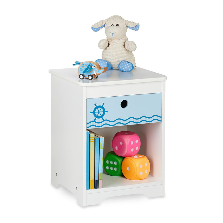 Relaxdays Nachttisch Kinder, Seemann-Design, Schublade & Staufach, Kinderzimmer Kommode, HBT: 41 x 3