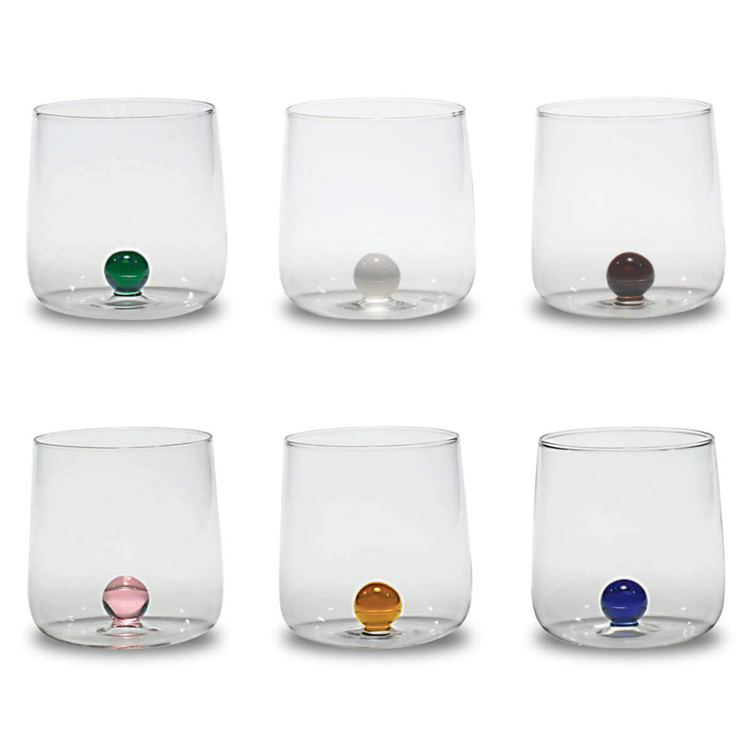 Zafferano Bilia Tumbler Set 6 Wassergläser transparent mit Kugel in 6 verschiedenen Farben