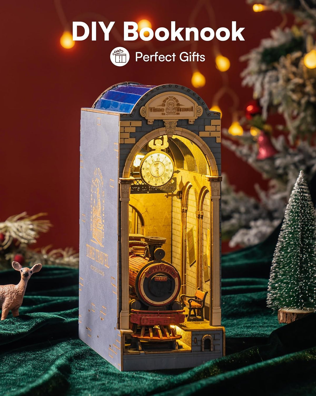 RoWood Book Nook Kit, DIY Booknook Buchstütze Modellbausatz aus Holz - Miniatur Haus mit Licht, 3D H