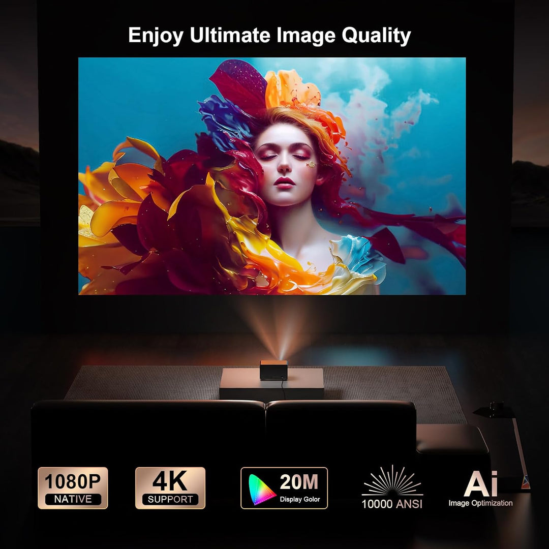 Beamer【Official Netflix & Dolby Audio】 Jimveo Beamer 4K Unterstützt 26000LM 800ANSI Autofokus/Trapez