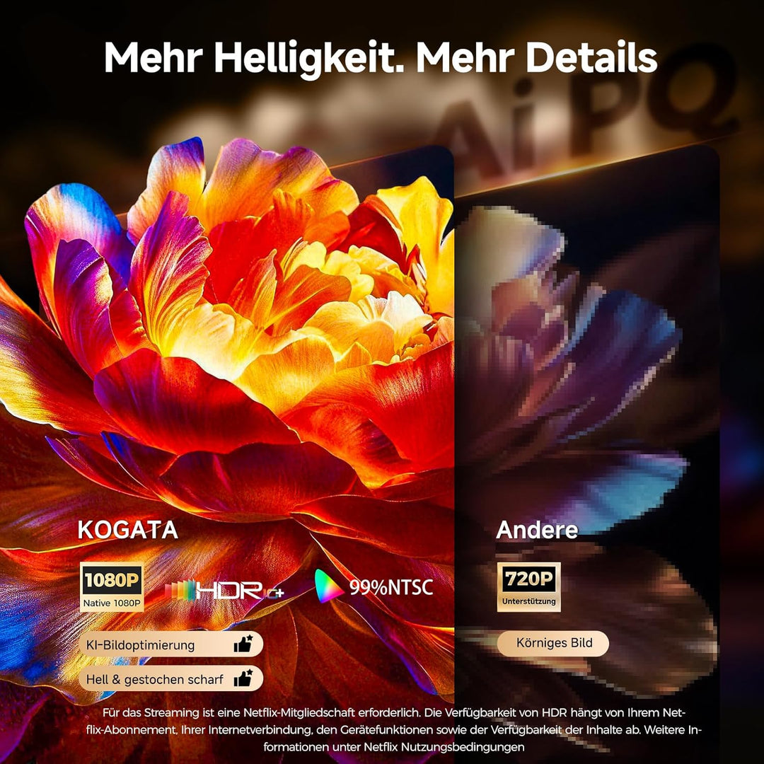 4K Smart Beamer mit WLAN & Bluetooth, KOGATA Projektor mit Autofokus, 6D Keystone, HDR10+ | Kompatib