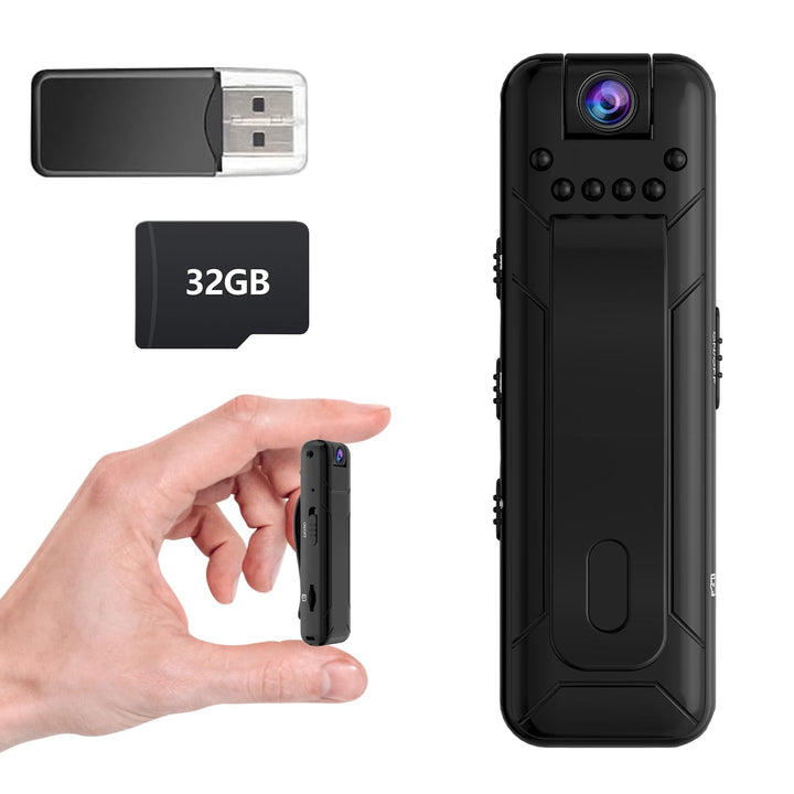 Bextgoo Body Cam, Mini Kamera ohne WLAN, 1080P Kleine Kamera mit 32GB TF Karte,10 Stunden Akkulaufze
