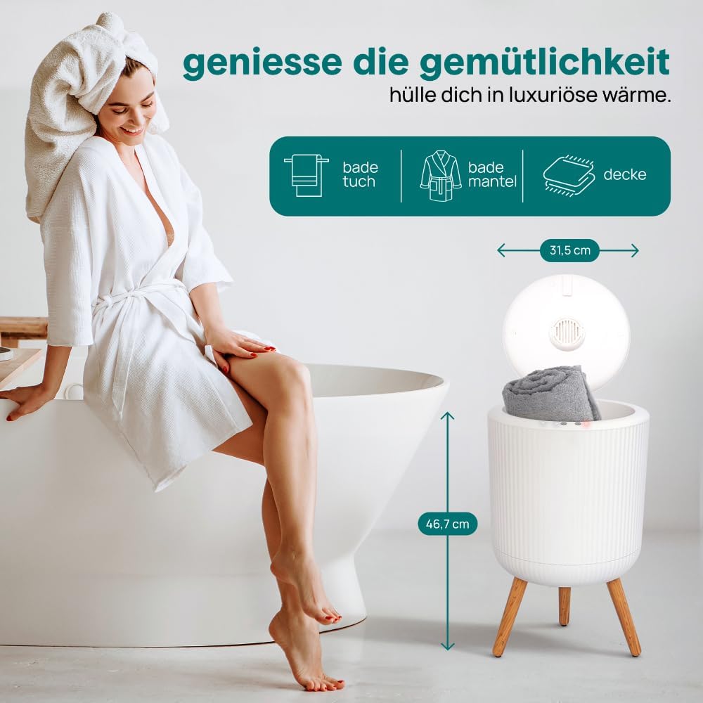 SereneLife Handtuchwärmer – 46,7 cm freistehender Wärmebehälter mit Beinen, 12L Kapazität, Timer, Ar