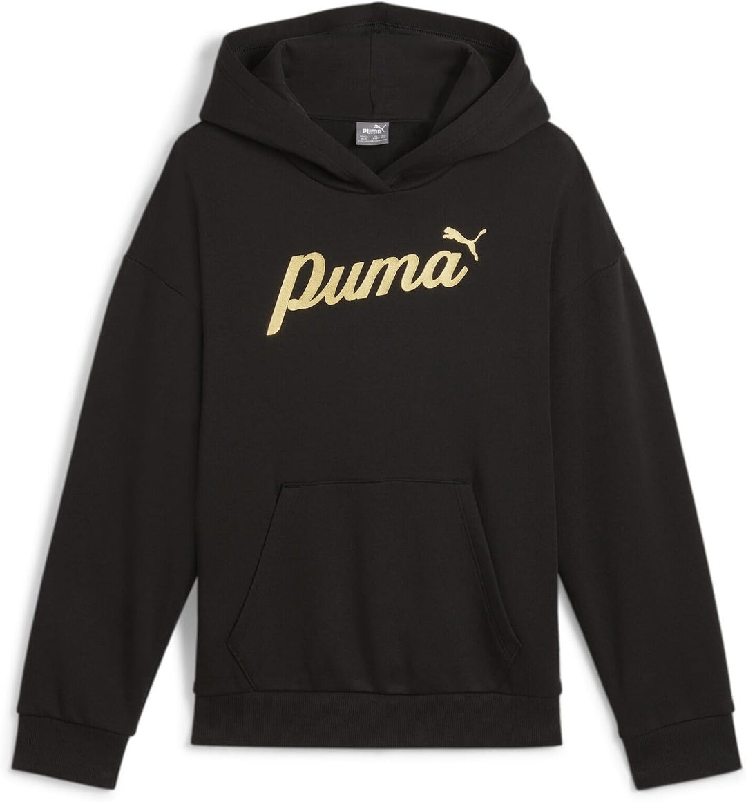 PUMA Mädchen ESS+ Script Metallic Hoodie FL G Schweiss 116 Black Gold Foil, 116 Black Gold Foil