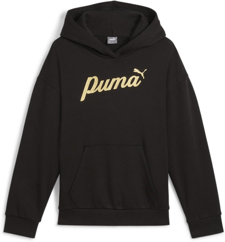 PUMA Mädchen ESS+ Script Metallic Hoodie FL G Schweiss 116 Black Gold Foil, 116 Black Gold Foil