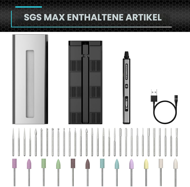 Elektrischer Mini-Gravierstift von ARROWMAX, HollowCup-Motor, 42 Bits mit Aluminiumgehäuse, OLED, ma