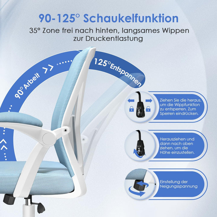 Hinonde Bürostuhl, Ergonomischer Schreibtischstuhl mit Lendenwirbelstütze, Bürostuhl Ergonomisch Tes