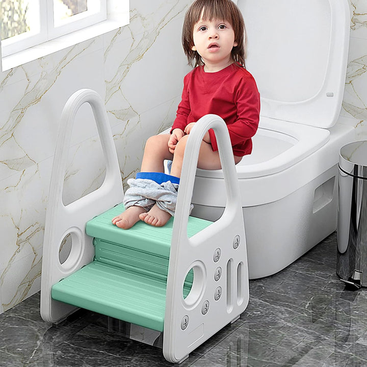 JOIEYOU Tritthocker Kinder 2 Stufen, Kinderhocker mit Handhaben, Kinderzimmer Möbel, Grün, Grün