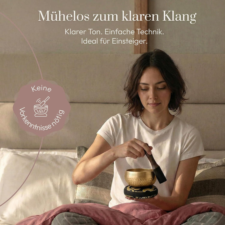 Silent Mind Klangschale Ø9cm Bronze – Handgefertigtes Komplett-Set mit Kissen und Klöppel, für Anfän