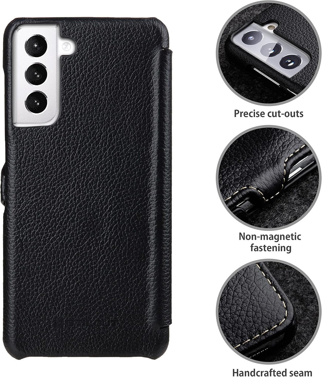 STILGUT Book Case kompatibel mit Samsung Galaxy S21 Plus 5G Hülle aus Leder mit Clip-Verschluss, Led