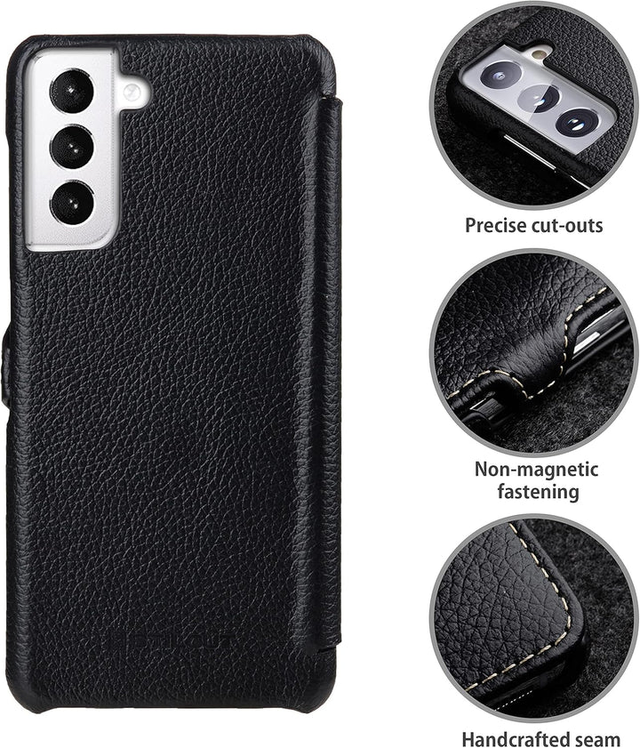 STILGUT Book Case kompatibel mit Samsung Galaxy S21 Plus 5G Hülle aus Leder mit Clip-Verschluss, Led