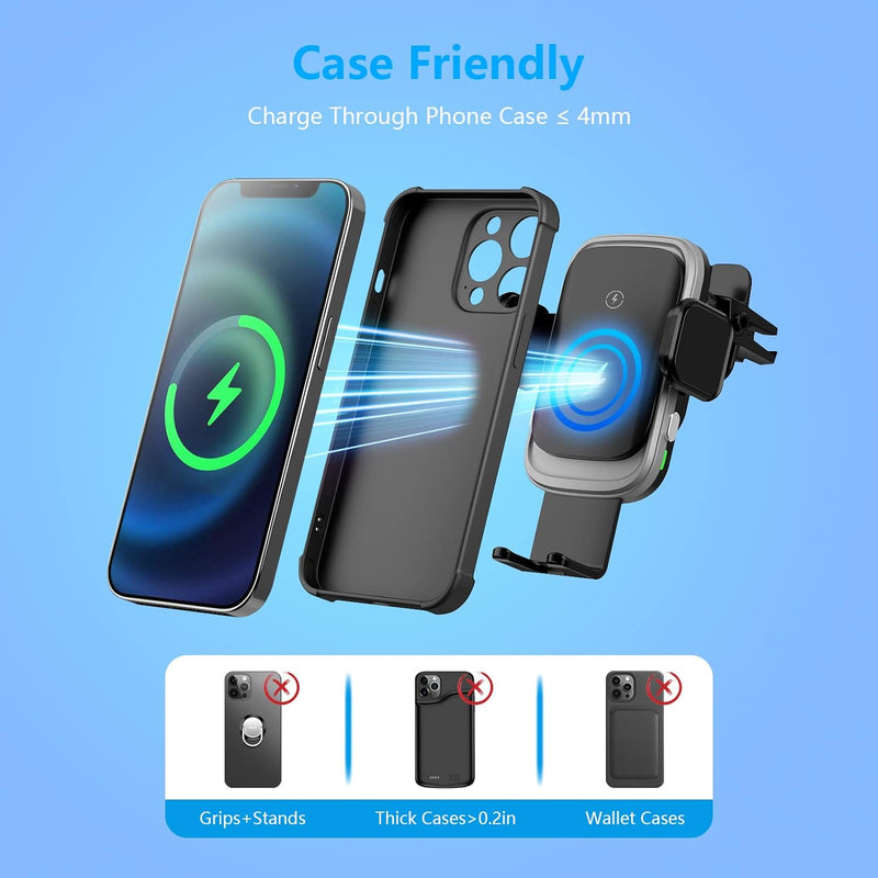 BESTEK Handyhalterung Auto mit Ladefunktion, 15W Fast Wireless Charger Auto Kabellose Ladegeräte kfz