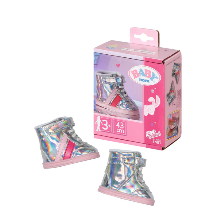 BABY born Sneakers silber, Puppenschuhe in Silber-Metallic mit pinken Streifen für 43 cm Puppen, 831
