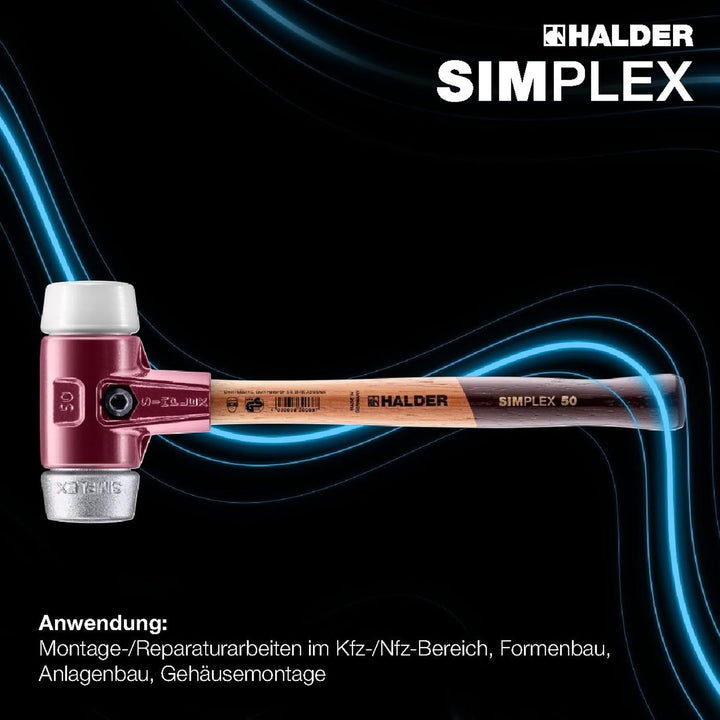 SIMPLEX-Schonhammer, Superplastik/Weichmetall; mit Tempergussgehäuse und hochwertigem Holzstiel | D=