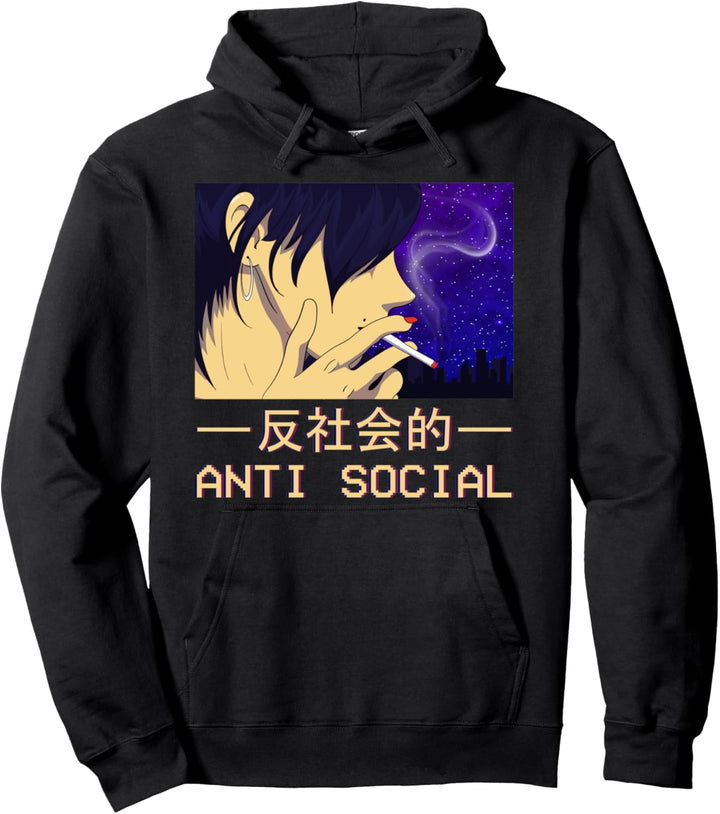 Antisocial Anime Girl Japanese Vaporwave Aesthetic Harajuku Pullover Hoodie