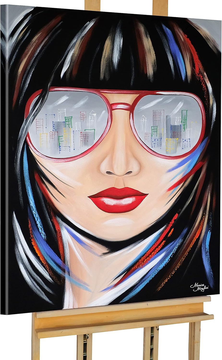 Monica Mirafiori I 100% HANDGEMALT I Gemälde ... mit Brille 90x60cm | Gemälde Handgemalt | Acrylgemä