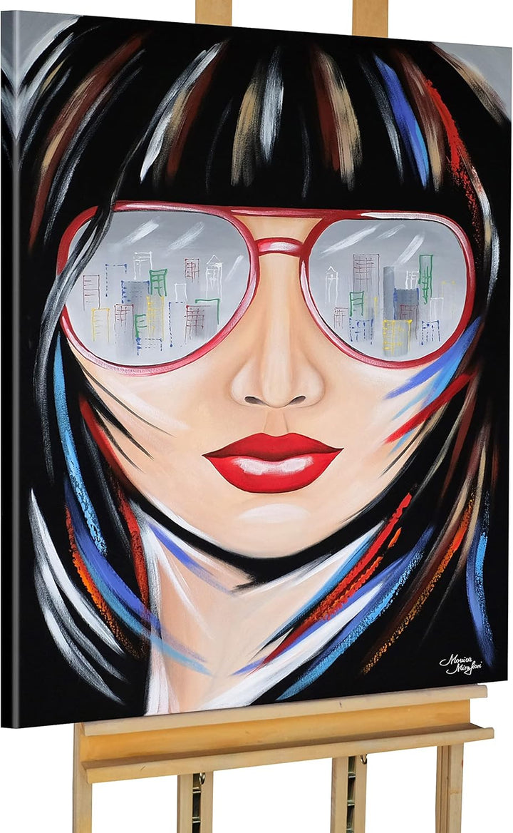 Monica Mirafiori I 100% HANDGEMALT I Gemälde ... mit Brille 90x60cm | Gemälde Handgemalt | Acrylgemä