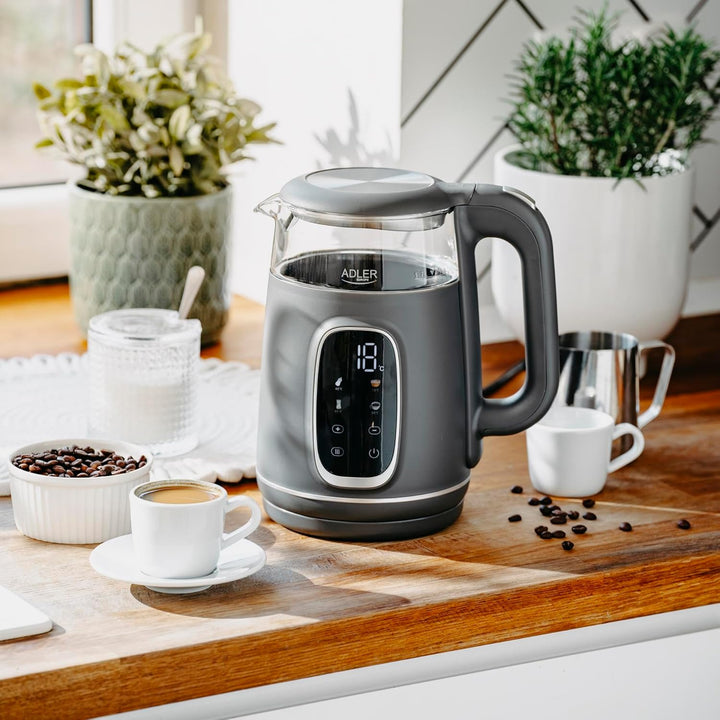 Adler Wasserkocher mit Temperatureinstellung 2200W – Wasser Kocher 1,7L mit LED-Display und Touchpan