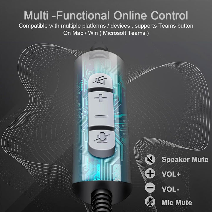 Wantek Stereo-Headset,schnurgebunden,USB-A,Mikrofon mit Noise Cancelling-ganztägiger Komfort-USB-A:P