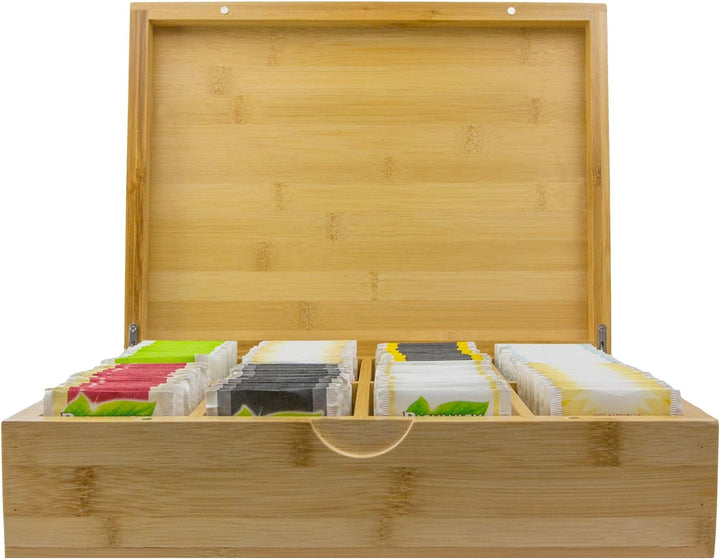 Tee Box aus Bambus mit 8 Staufächern für 160 Teebeutel [23x30x9cm] | Bio Bambus Tee-Box | Teebeutelb