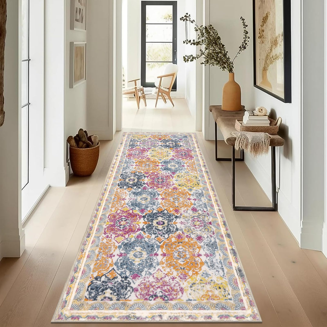 Enyhom Klassisch Teppich Läufer Flur 60 x 180 cm, Flauschig Weich Langer Läufer, Waschbar Kurzflor K