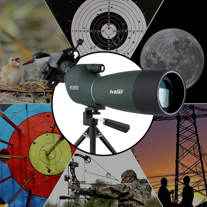 SVBONY SV28 Spektiv mit Stativ, abgewinkelt, 25–75 x 70 mm, Spotter mit Handy-Adapter, wasserdicht,