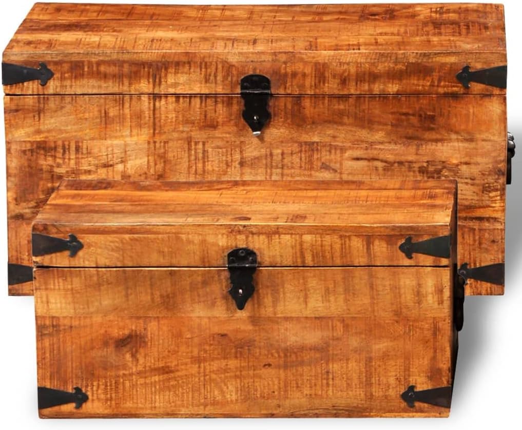 homiuse Aufbewahrungstruhen-Set 2-tlg. Raues Mangoholz Schatztruhe Schatzkiste Truhe mit Deckel Scha