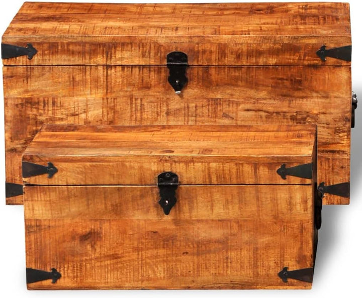homiuse Aufbewahrungstruhen-Set 2-tlg. Raues Mangoholz Schatztruhe Schatzkiste Truhe mit Deckel Scha