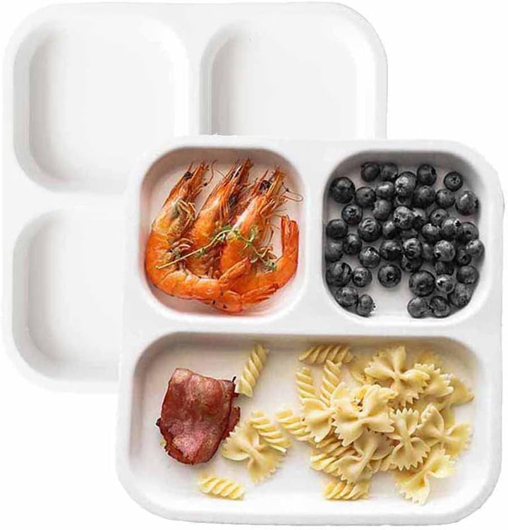 TAMUME Weisser Porzellanteller mit 3 Fächern, Portionskontrollteller mit Fächern für Erwachsene, 2er