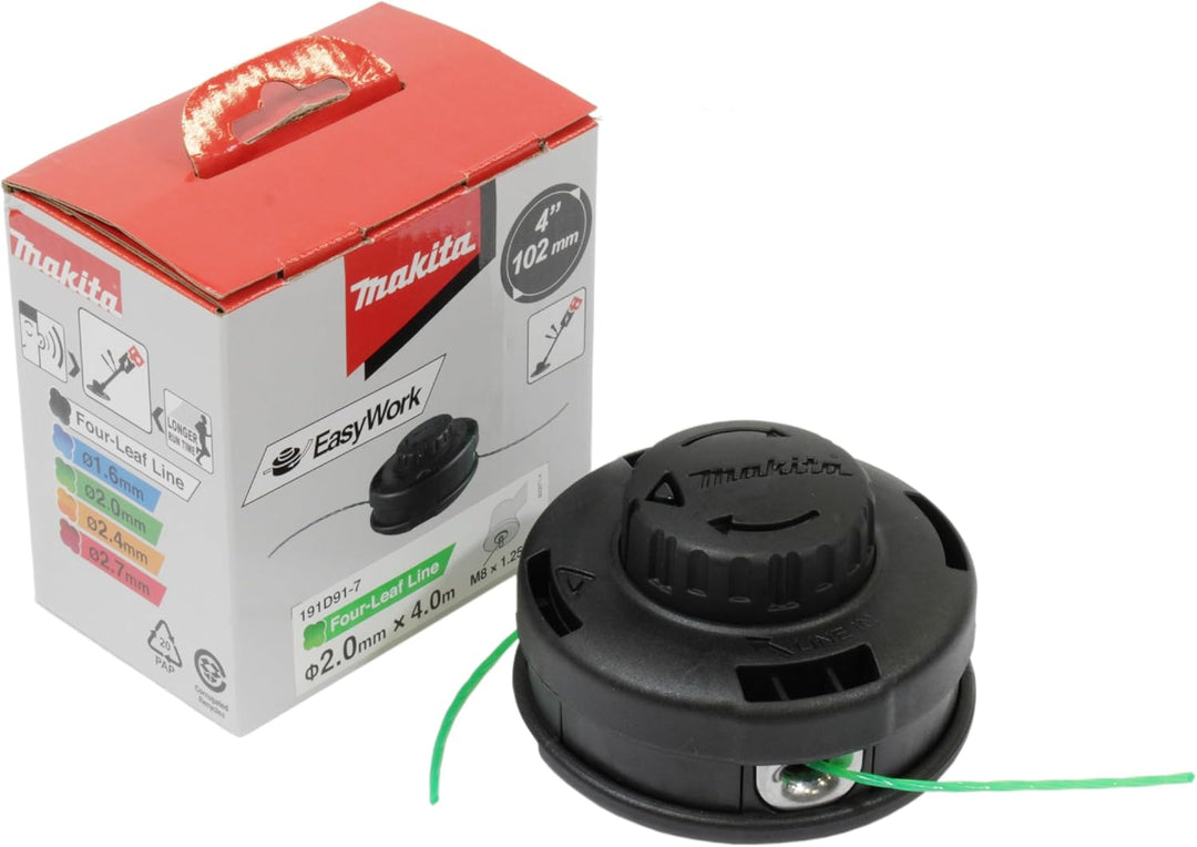 Makita 191D91-7 2-Fadenkopf Tap&Go M8 x 1,25, Linksgewinde, Ø 102 mm, mit 2,0 mm Four-Leaf Mähfaden,