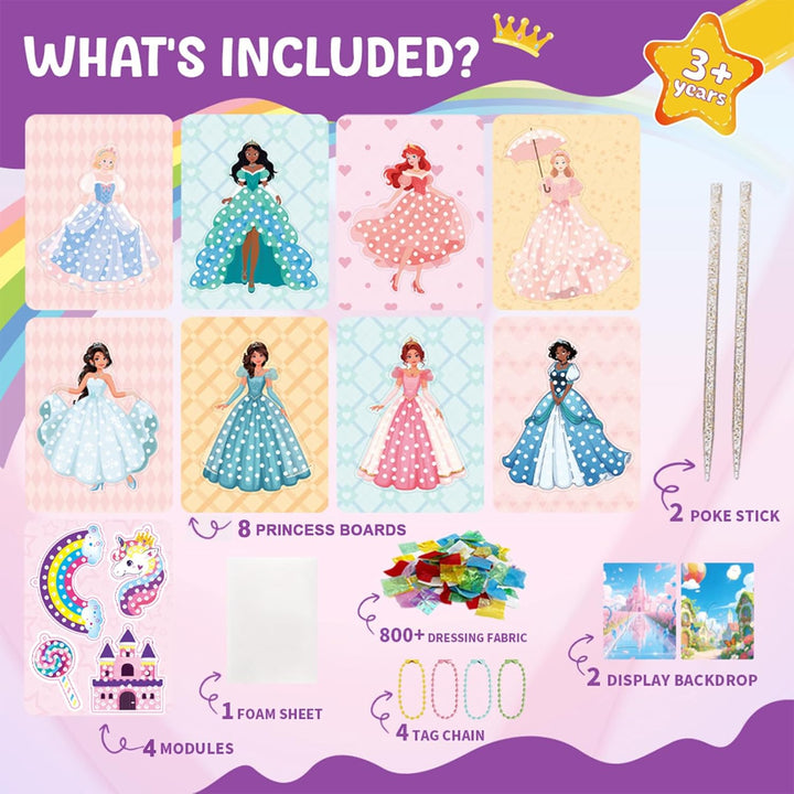 Afufu Poke-in Art Bastelset Kinder 3-12 Jahre, DIY Kindertagsgeschenke Mädchen mit 8 Prinzessinnen &