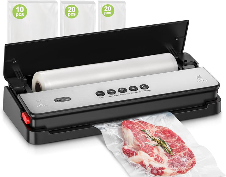 Bonsenkitchen Vakuumiergerät, für Trockene und Feuchte Lebensmittel Vakuumierer mit Eingebauter Cutt
