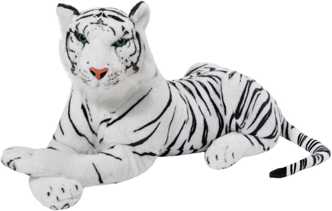 BRUBAKER Tiger Kuscheltier 45 cm - liegend Stofftier Plüschtier - Weiss, Weiss