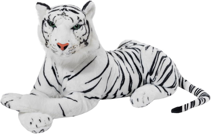 BRUBAKER Tiger Kuscheltier 45 cm - liegend Stofftier Plüschtier - Weiss, Weiss