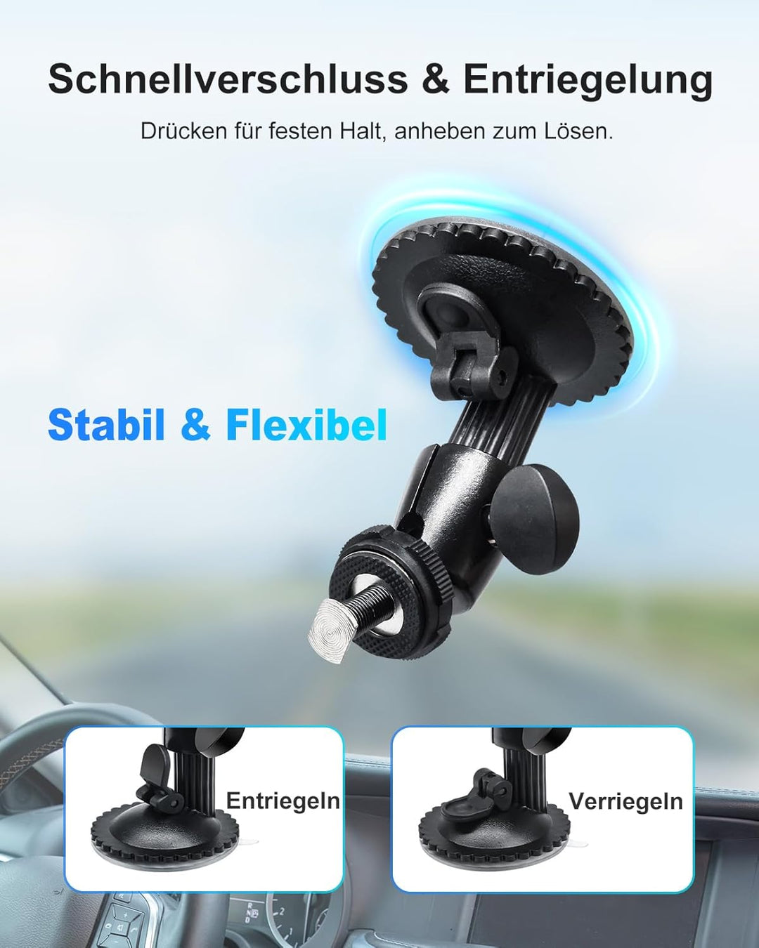 Windschutzscheiben-Halterung für Rückfahrkamera – 5 kg Tragkraft, 360° Verstellbarer Kugelkopf, Meta