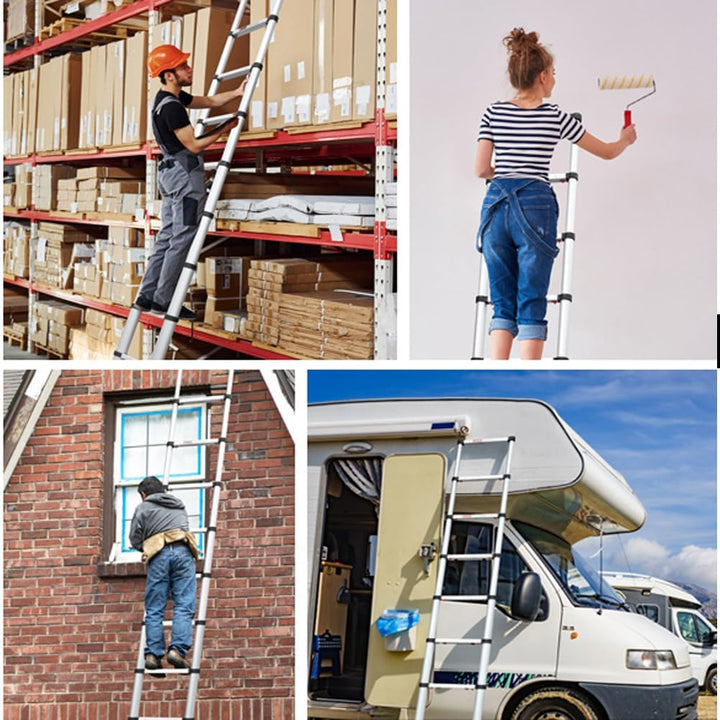 Hooha Aluminium Teleskopleiter 5,1m Klappbar mit Anti-Rutschmatte aus Gummifasern Folding Ladder Aus