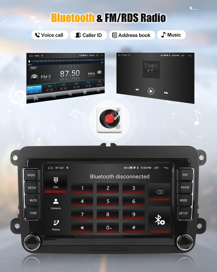 CAMECHO 2G+64G Android 13 Autoradio für VW Golf 5 Polo Skoda mit Navi Carplay Android Auto,7 Zoll Do