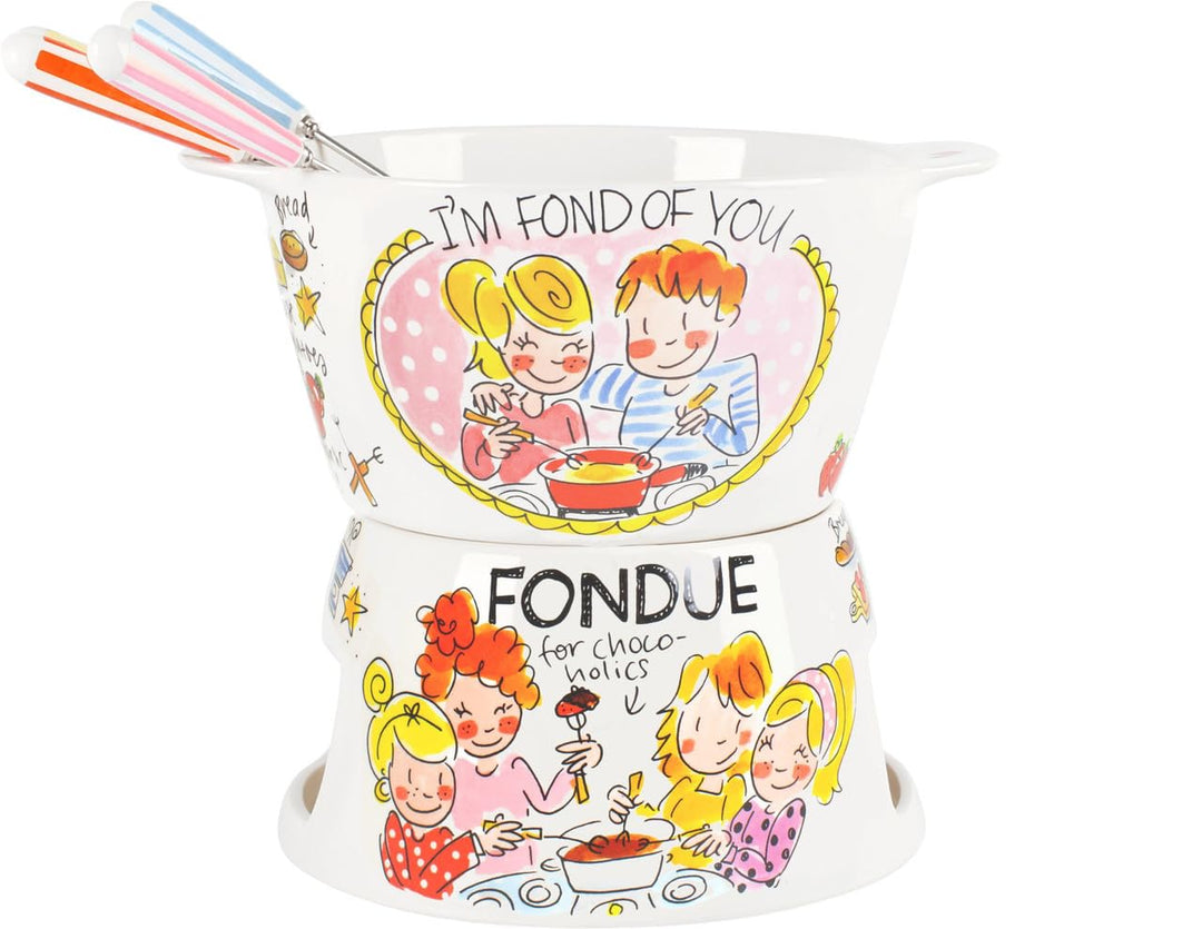 Blond Amsterdam Fondue-Set Eben Quatschen – Keramik-Set mit 6 Gabeln – für Käse & Schokolade – handb