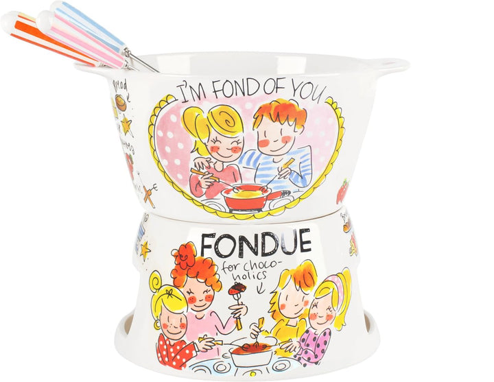 Blond Amsterdam Fondue-Set Eben Quatschen – Keramik-Set mit 6 Gabeln – für Käse & Schokolade – handb
