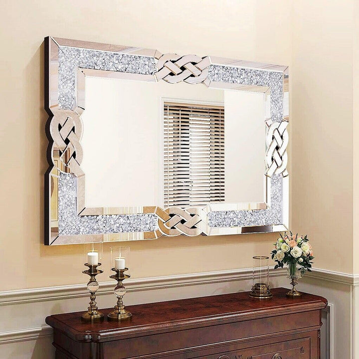 Artloge Dekorative Luxus Kristall Wandspiegel 90×60, Modern Spiegel mit Metall Haken - Badspiegel fü