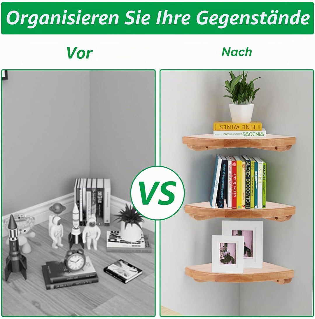 2 Stück Eckregal Hängend Holz, 18 cm Wandregal Ecke, Eckregal Wand für Schlafzimmer, Badezimmer und