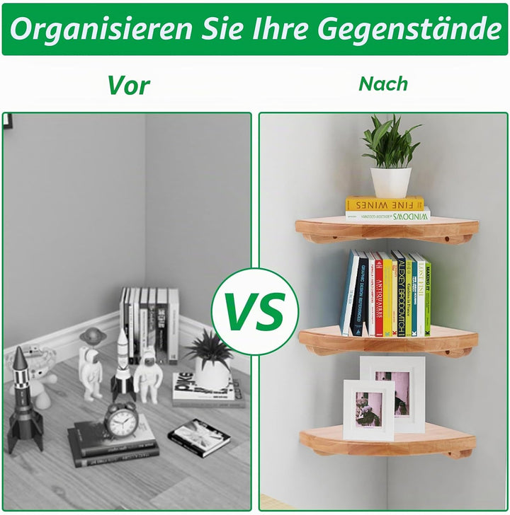 2 Stück Eckregal Hängend Holz, 18 cm Wandregal Ecke, Eckregal Wand für Schlafzimmer, Badezimmer und