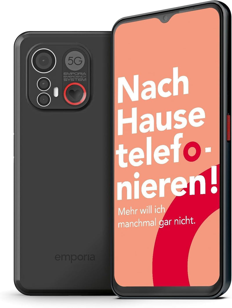 emporia ME6, Smartphone mit No-Panic-Taste, 5G Volte, 6,58-Zoll-Display, RAM 6 GB, ROM 128 GB, Andro