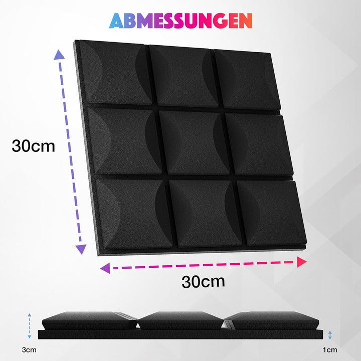Fstop Labs 12 Stücke Schallabsorber, Dichte 35 kg/m³, 3x30x30cm, 3D Hochdichte Akustikschaumstoff, H