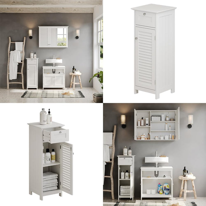 Vicco Midischrank Riad, Weiss, 32 x 87 cm mit Tür und Schublade, Midischrank